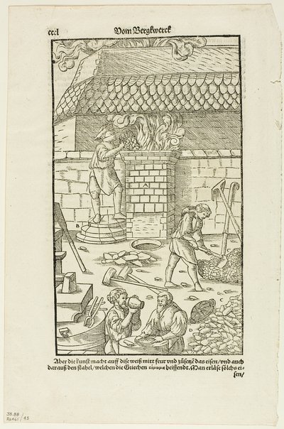 Strana CCCL z Vom Bergwerck XII Bücher od Agricoly, deska 43 z Dřevorytů z knih XVI. století od Hans Rudolf Manuel Deutsch