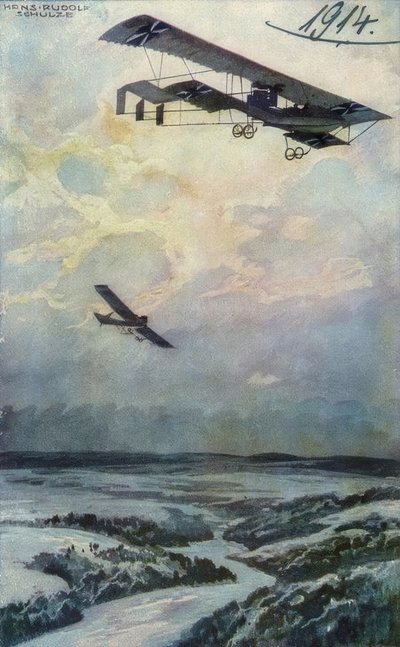Vojenský dvouplošník na průzkumné cestě nad Argonnerwou od Hans Rudolf Schulze