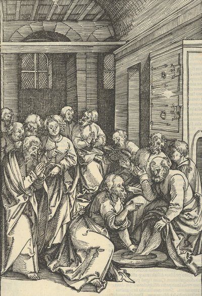 Kristus mycí nohy svatého Petra, ze Zrcadla umučení našeho Pána Ježíše Krista, 1507. od Hans Schäufelein the Elder