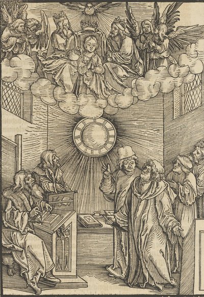 Autor píšící Layenspiegel, Trojice a Panna v Horním centru, z ..., 1511. od Hans Schäufelein the Elder