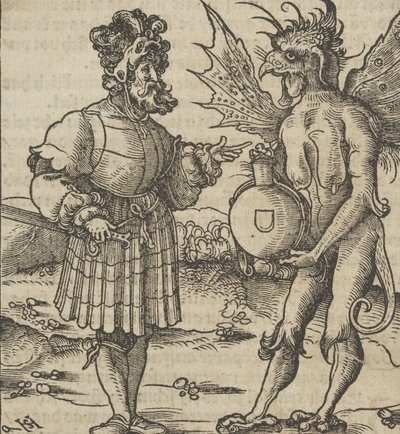 Ďábel nabízející rytíři jed, z Hymmelwagen auff dem, wer wol leben..., 1517. od Hans Schäufelein the Elder