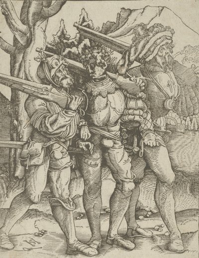 Tři vojáci s mušketami, ca. 1511-15. od Hans Schäufelein the Elder