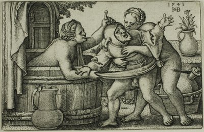 Buffoon a dvě koupající se ženy od Hans Sebald Beham