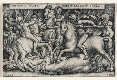 Herkules bojující proti Trojanům, 1545 (rytina na položený papír) od Hans Sebald Beham
