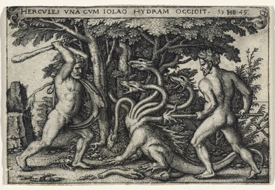 Hercules Slaying the Hydra, 1545 (rytina na položený papír) od Hans Sebald Beham