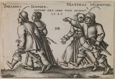 "Leden a únor" z cyklu "Selské slavnosti aneb Dvanáct měsíců" od Hans Sebald Beham