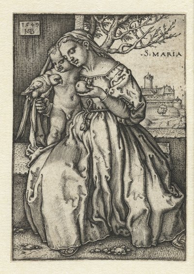 Marie s dítětem a papoušek a hruška od Hans Sebald Beham