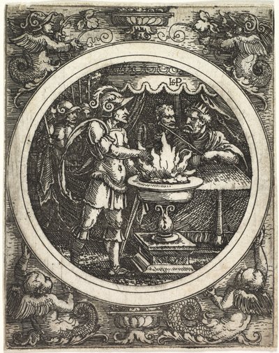 Mucius Scaevola drží ruku v ohni od Hans Sebald Beham