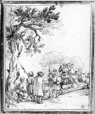 Obchodování rolníků a vojáků (inkoust na papíře) od Hans Sebald Beham