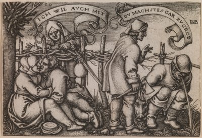"Sedláci za plotem" z cyklu "Sedlácká slavnost aneb Dvanáct měsíců" od Hans Sebald Beham