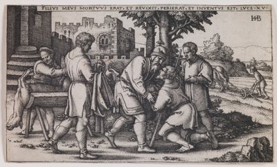 Návrat marnotratného syna, z cyklu "Historie marnotratného syna" od Hans Sebald Beham