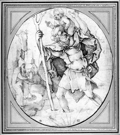 Svatý Kryštof (pero a inkoust na papíře) od Hans Sebald Beham