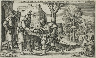 Odchod marnotratného syna, první deska z knihy Historie marnotratného syna od Hans Sebald Beham