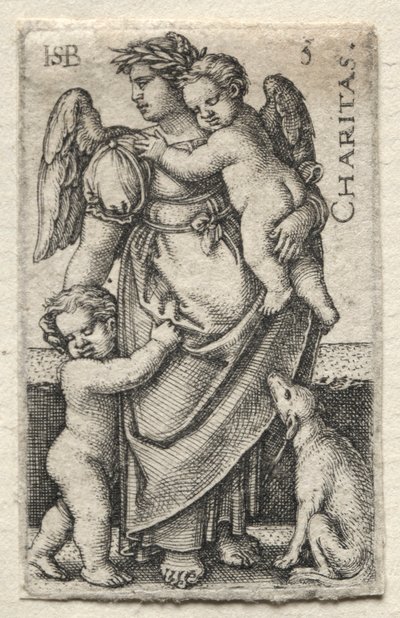 Poznání Boha a sedm kardinálních ctností: Charita - Charitas. od Hans Sebald Beham