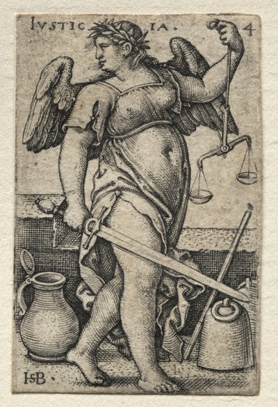 Poznání Boha a sedm kardinálních ctností: Spravedlnost - Justicia. od Hans Sebald Beham