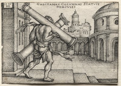The Labors of Hercules: Hercules nesoucí Gadesovy sloupy od Hans Sebald Beham