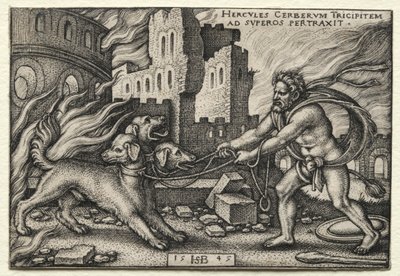 The Labors of Hercules: Hercules Dragging Cerberus from the Underworld, 1545. od Hans Sebald Beham