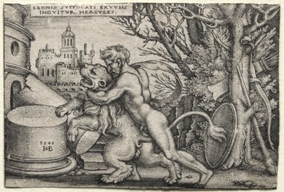 The Labors of Hercules: Hercules Dringing the Nemejský lev od Hans Sebald Beham
