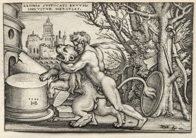The Labors of Hercules: Hercules Strangling the Nemean Lion, 1548. od Hans Sebald Beham