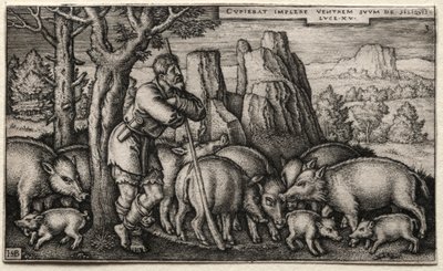 Marnotratný syn: Péče o svině. od Hans Sebald Beham