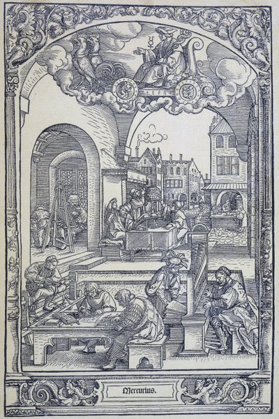 Planeta Merkur a umělci, učenci a technici, c1535 (rytina) od Hans Sebald Beham