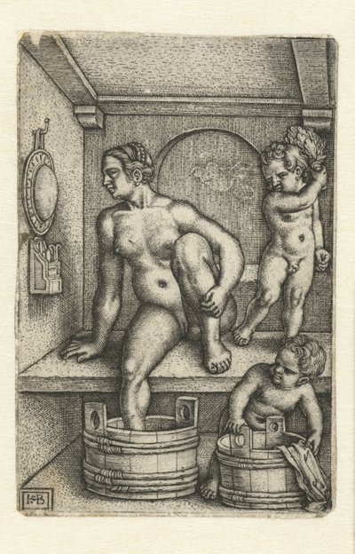 Žena se dvěma dětmi v koupelně od Hans Sebald Beham