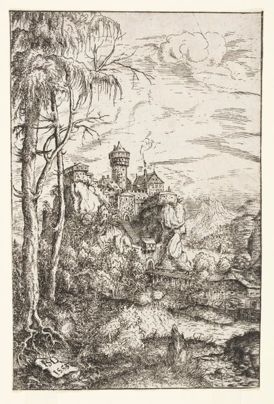 Krajina s hradem a mostem od Hans Sebald Lautensack