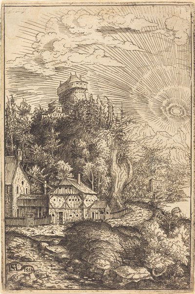 Krajina s hradem a zářícím sluncem, 1553. od Hans Sebald Lautensack
