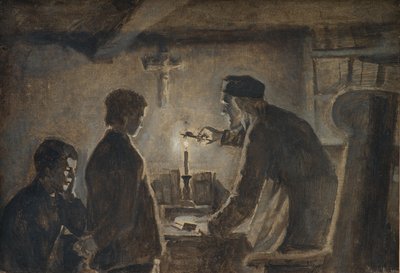 Pastor Sören sfoukne svíčku na Silvestra od Hans Smidth