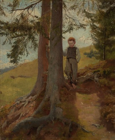 Venkovský chlapec na okraji lesa od Hans Thoma