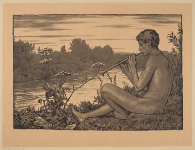 Faun hrající na flétnu od Hans Thoma