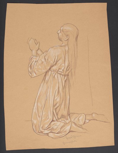 Klečící Máří Magdaléna, verso: obrysové opakování téže kompozice od Hans Thoma
