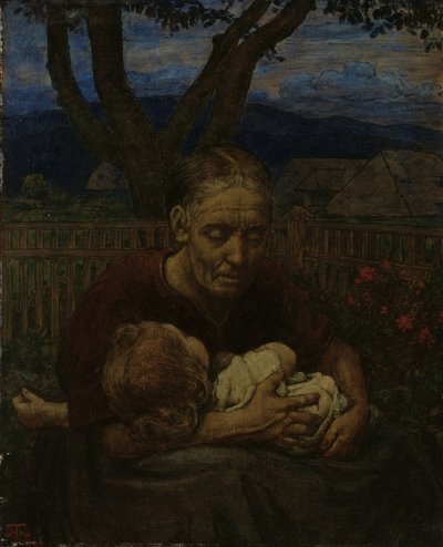 Matka a dítě v zahradě od Hans Thoma