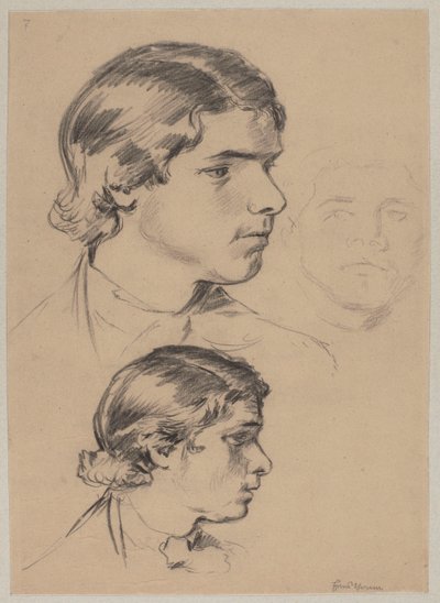 Tři studie hlavy mladého muže od Hans Thoma