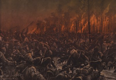 Noční útok na britské pozice na Yser (barva litho) od Hans W. (after) Schmidt