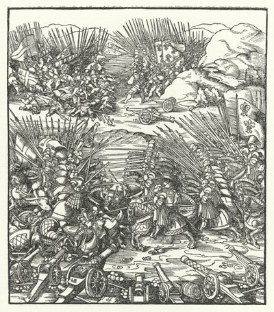 Bitva mezi francouzskou a benátskou armádou během války Ligy Cambrai, 1509 od Hans after Burgkmair