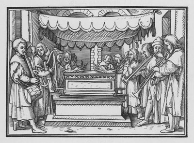 David ustanovil kapelu pěvců a hudby ke chválení Pána, 1 Letopisy XVI, 4 od Hans after Holbein the Younger