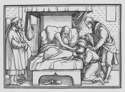 Jacob Blesseth Joseph a jeho dva synové, Genesis XLVIII, 14 od Hans after Holbein the Younger