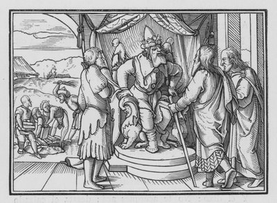 Faraon Chidet Mojžíš a Áron za jejich poselství, Exodus V, 2 od Hans after Holbein the Younger