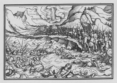 Faraon pronásleduje Izraelity, Exodus XIV, 28 od Hans after Holbein the Younger