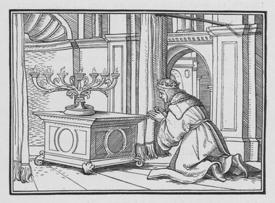 Slavnostní obětování Šalomouna v Gibeonu, 2 Letopisy I, 6 od Hans after Holbein the Younger