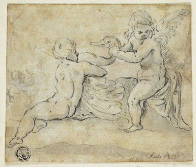 Putti Holding Swan od Hans von Aachen