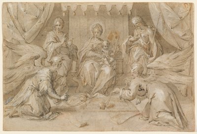 Madona trůnící se svatým Janem Křtitelem a svatým Janem Evangelistou od Hans von Aachen