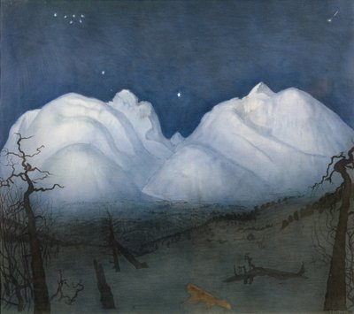 Zimní noc v horách (pastel a akvarel na papíře) od Harald Oscar Sohlberg