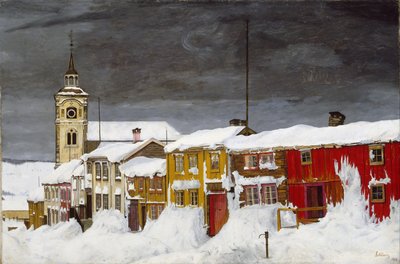Ulice v Røros v zimě od Harald Sohlberg