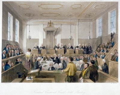 Uvnitř centrálního trestního soudu, Old Bailey, se soudem v zasedání, City of London, 1840 od Harden Sidney Melville