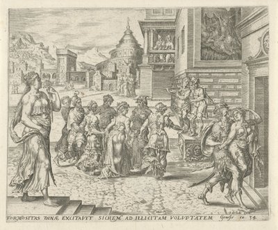 Dinah přemožena a znásilněna Shechemem Historie Dinah a Shechem (název série) od Harmen Jansz Muller