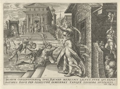 Rahab nechá špiony uniknout oknem The History of Joshua (název série) od Harmen Jansz Muller