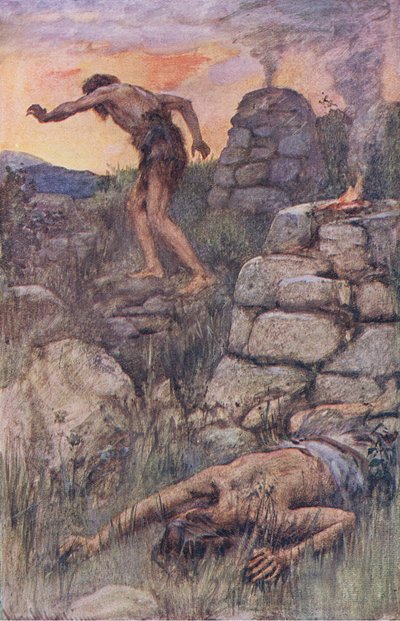 Kain a Abel, ilustrace z Pictures That Teach The Crown Series, 1920 od Harold Copping