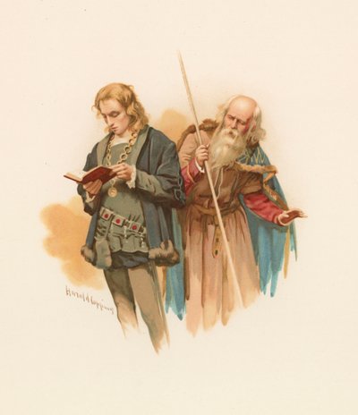 Hamlet čte s Poloniem vzadu od Harold Copping